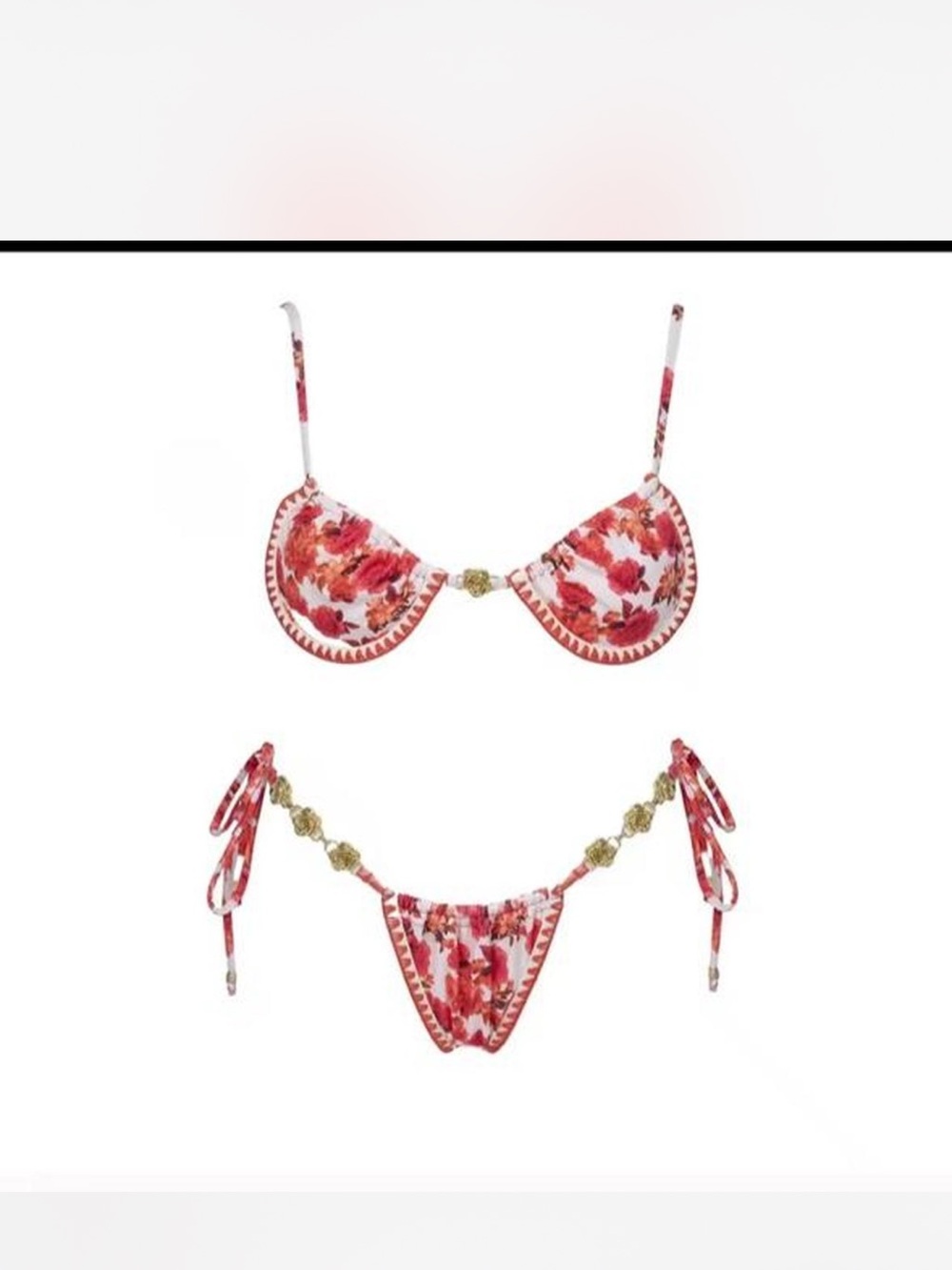 Red Floral Tie-Side Bikini Set - Women Swim Bikini